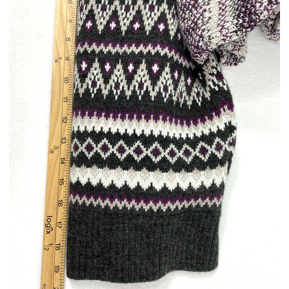 Cleo + Wolf Fair Isle Sweater Womens XS Cropped Gray Purple White Wool Blend - Picture 10 of 11